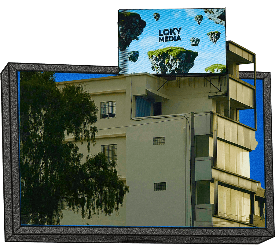 LED billboard screen displaying a live digital advertising campaign